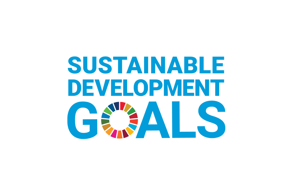 A logo of "Sustainable Development Goals" is written in blue bold text.