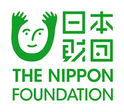 Logo of The Nippon Foundation in green with a smiling face and raised hands above the text.